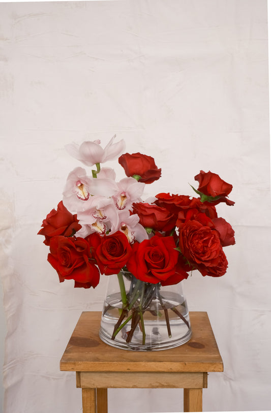 Vera | Red Rose & Pink Orchid Arrangement